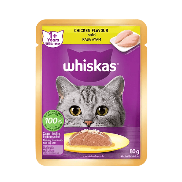 Whiskas Adult Chicken Flavor Wet Food Pouch (80gm)