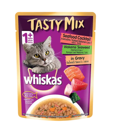 Whiskas Adult Tasty Mix Seafood Cocktail & Seaweed in Gravy Pouch (70gm)