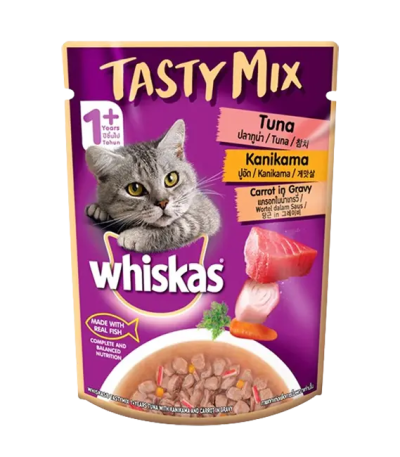 Whiskas Adult Tasty Mix Tuna with Kanikama & Carrot in Gravy Pouch (70gm)